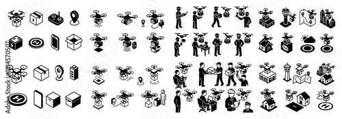 Drone icons and delivery symbols collection