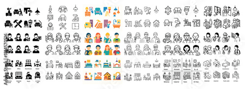 Diverse icon set: people, furniture, buildings