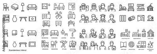 Scandinavian interior and avatar icon set