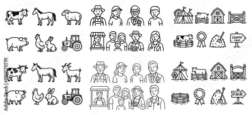 Farm animals and people at country fair