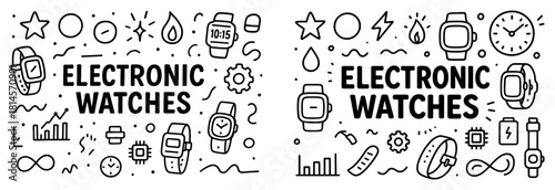 Electronic watches design with icon illustrations