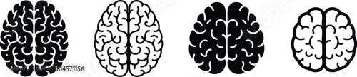 Four Brain Illustrations Black and White Human Brain Icons for Educational Use