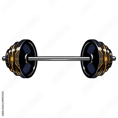 Modern Barbell Vector Illustration with Stylish Weight Plates on Transparent Background