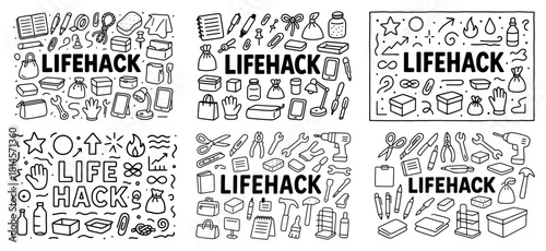 Creative lifehack doodles: tools and gadgets theme