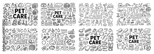 Pet care doodles and supplies collection
