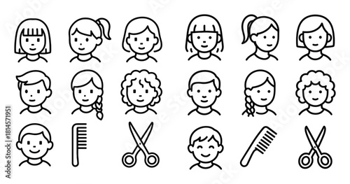 Kids Haircut Icon Set