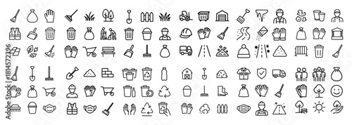 Gardening and cleaning icons set