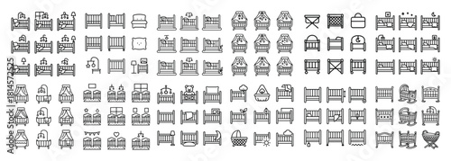 Collection of various crib line art icons