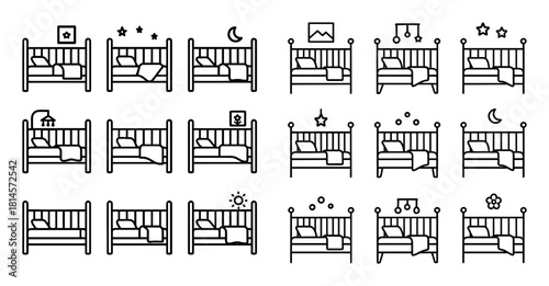 Minimalist Baby Crib Icons