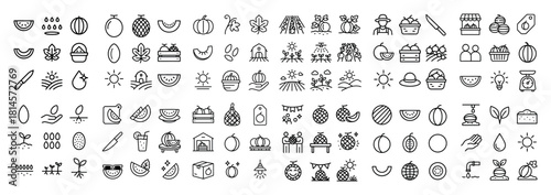 Fruit and garden line icon collection