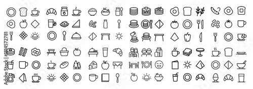 Breakfast and food line icons collection