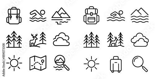 Minimalist Lake Adventure Icons