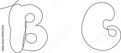 Font and Alphabet B and C one line vector. Minimal line Alphabets