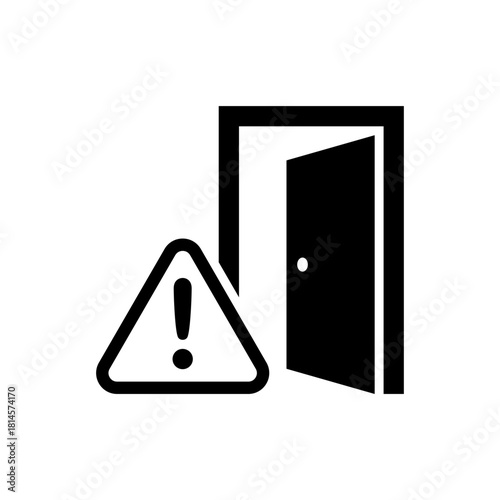 Open door icon. Security risk. Trespassing. Insider threat. Vector icon isolated on white background.