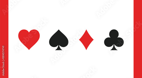 Playing card symbol. Four suits standard deck of playing cards heart, diamond, spade, and club vector illustration icon 