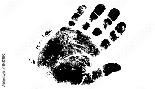 Black handprint white background hand drawn digital art style illustration isolated on transparent background. Black handprint made with ink or paint, isolated on transparent background. 
