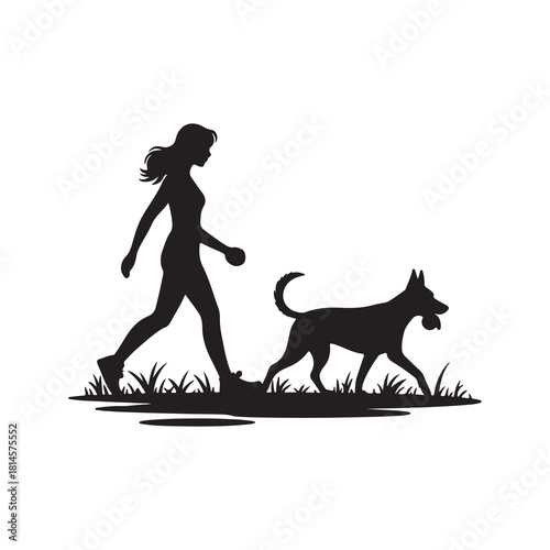 Woman Walking Dog Silhouette Vector
