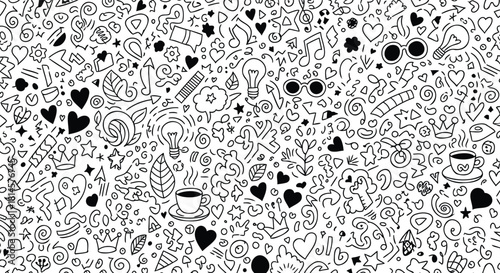 Abstract doodle art background with various hand-drawn elements.