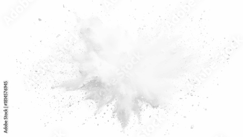 White paint color powder explosion. White powder explosion creating a dynamic cloud effect on a white background for creative projects.