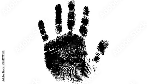 Black handprint white background hand drawn digital art style illustration isolated on transparent background. Black handprint made with ink or paint, isolated on transparent background. 