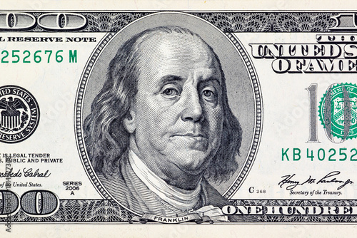 Fragment of a 100 dollar bill for design purposes. Money of the United States of America.