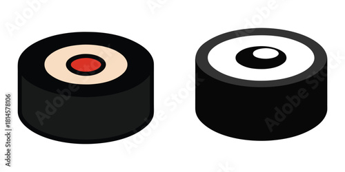 Maki Sushi Rolls in Minimalist Isometric Style on White Background