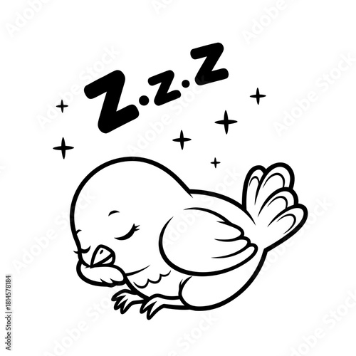 Adorable little cartoon bird illustration peacefully sleeping with Zzz above its head, depicting calm rest and sweet dreams