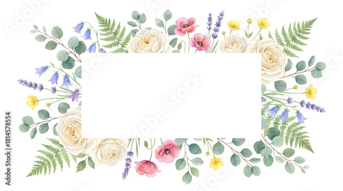 Floral Frame Elegance: An elegant frame is delicately adorned with an array of watercolor blossoms, offering a vibrant and aesthetic touch