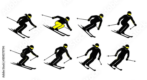 Hit the slopes with this dynamic ski graphic, perfect for winter sports promotions, active lifestyle brands, or creating a sense of adventure on your project