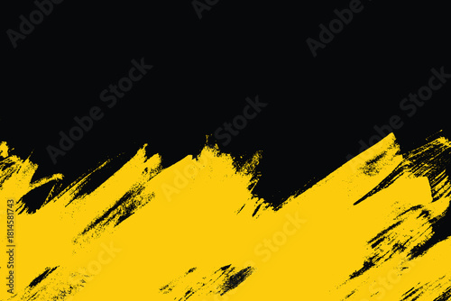 Black and Yellow Brushstroke Background. Yellow bottom grunge graffiti border. Bold brush stroke sports banner