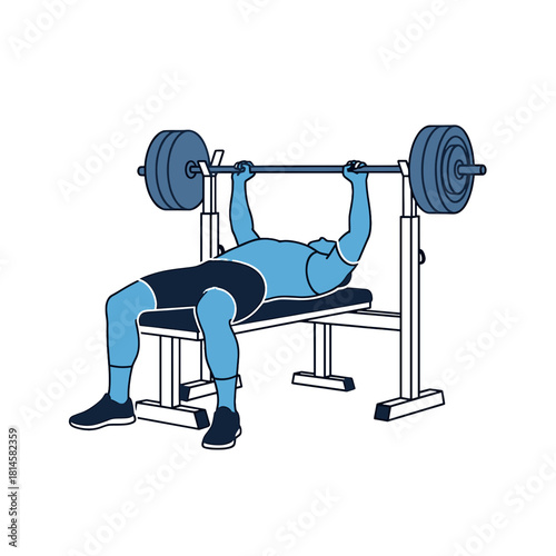 Male Athlete Bench Pressing Barbell, Strength Training Vector Graphic on Transparent Background