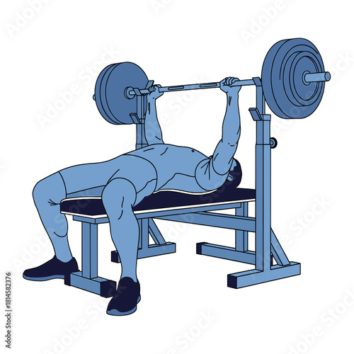 Male Athlete Bench Press Vector Illustration, Fitness Gym Workout on Transparent Background