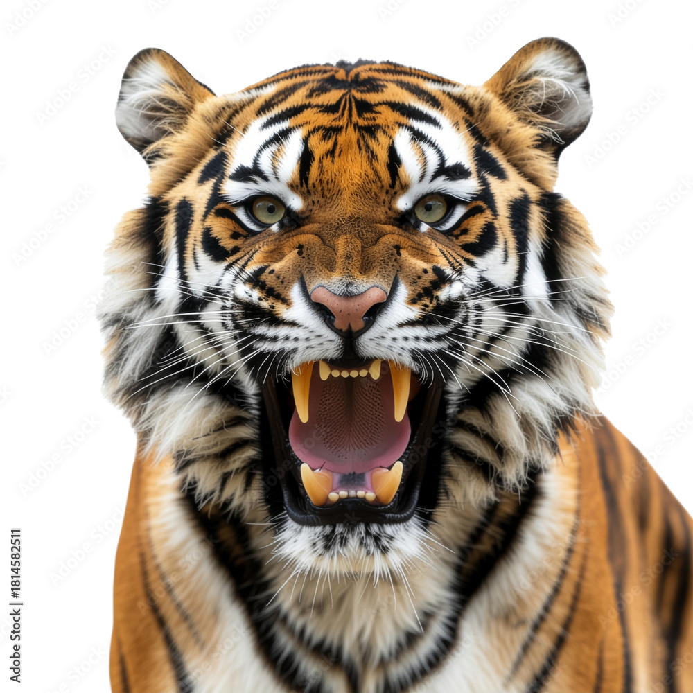Fototapeta premium Angry bengal tiger on transparent background PNG