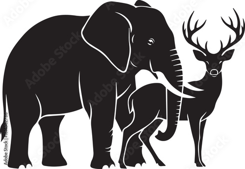 Majestic elephant and regal deer silhouette duo majestic wildlife creatures symbolizing strength and grace