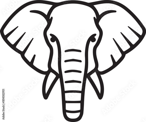 Black and white line art drawing of an elephant head