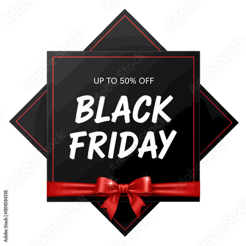 Black Friday Sale Banner with Red Ribbon