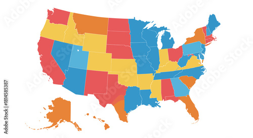 United States Map A Detailed Visualization of States with Colorful Representation for Data Analysis