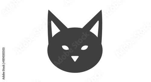 Simple Silhouette of a Cat's Face with Pointed Ears and Glowing Eyes
