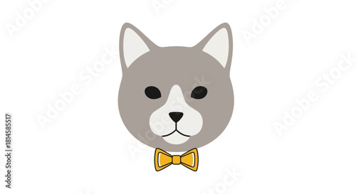 A cute cat character illustration with a yellow bow tie. Perfect for icons and logos