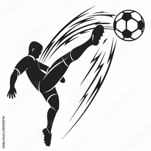 Soccer Player Performing High Kick Shot Silhouette