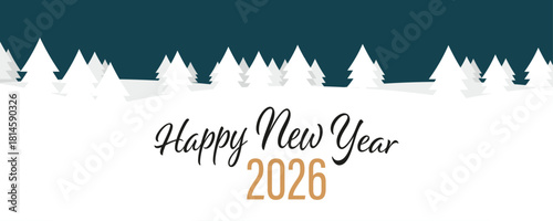 Happy New Year 2026 - Text on a winterly landscape.