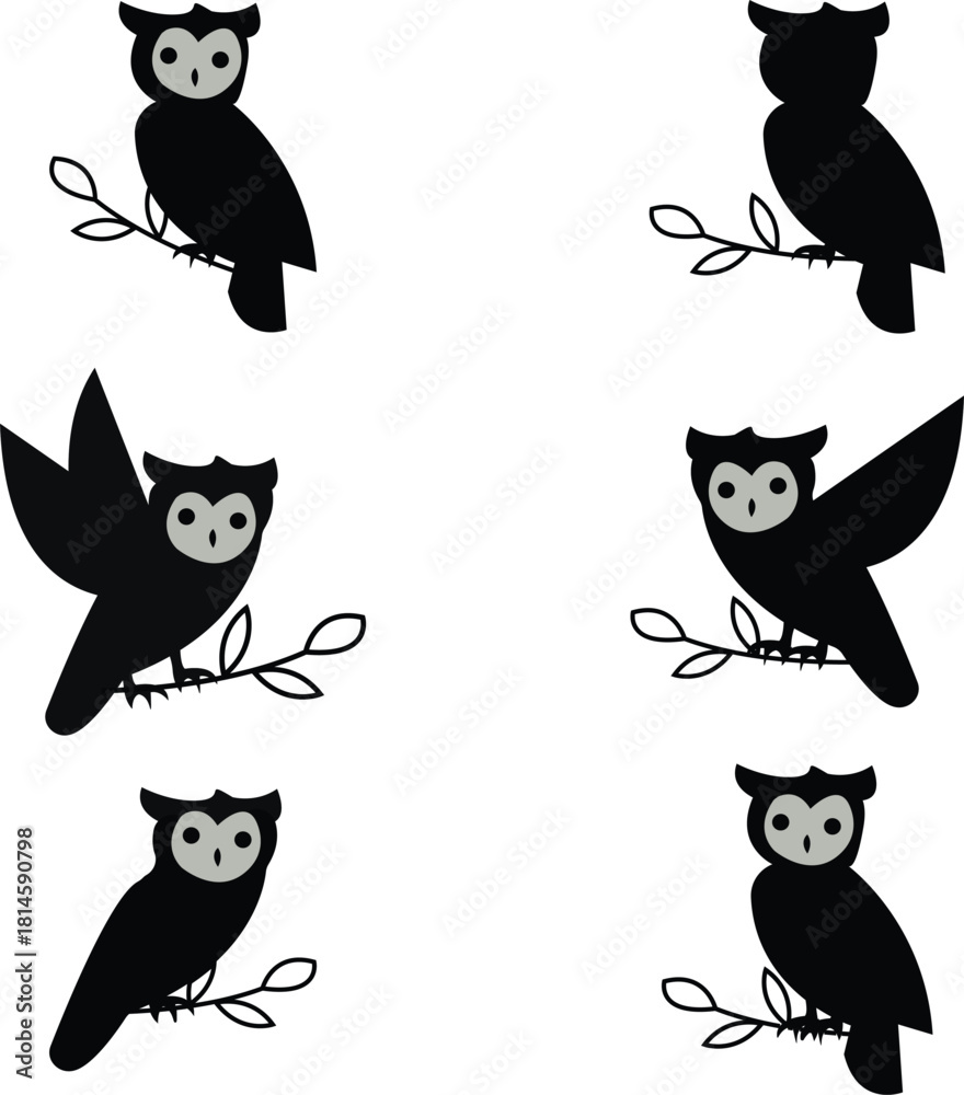 Fototapeta premium Vector collection of cute owl illustrations