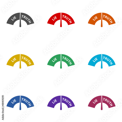 Truth and lie indicator icon isolated on white background. Set icons colorful