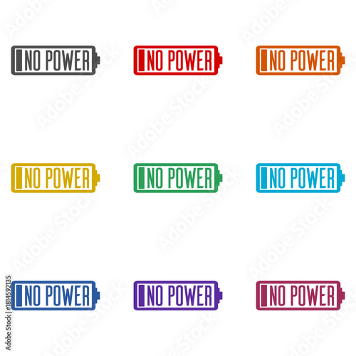 No power battery concept icon isolated on white background. Set icons colorful