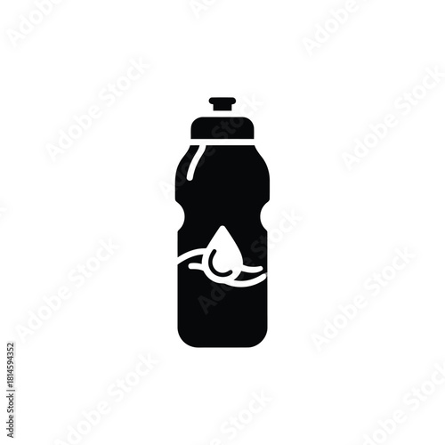 Black silhouette icon of a sports water bottle with a water drop symbol