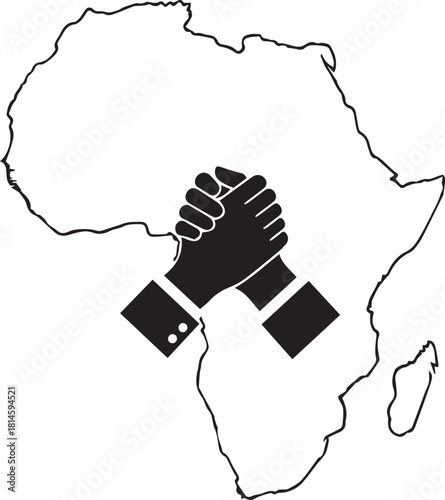 Symbolic handshake over the continent of africa representing unity and cooperation