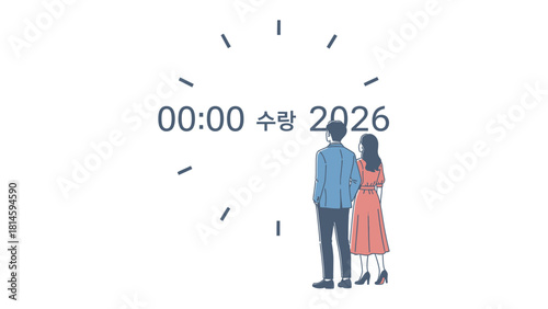 Looking towards the Future: A couple gazing toward a bright future, with a clock face and the year 2026 symbolizing hope and anticipation.
