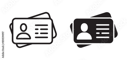 Identification card and user profile icons, a versatile vector set in outline and solid styles, depicting identity, access, security, and personal data.
