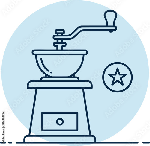 Hand Coffee Grinder Monoline Icon Vector Illustration Minimal Outline Quality Rating Symbol