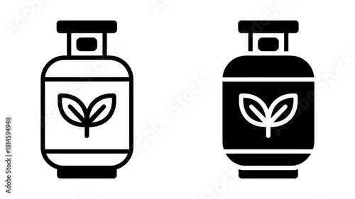 Eco-friendly gas cylinder icon representing green energy and sustainable fuel sources, clean power, and environmental responsibility vector graphic.